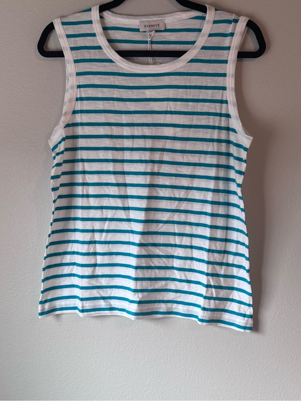Evereve White & Aqua Striped Sleeveless Pima Cotton Tank Top